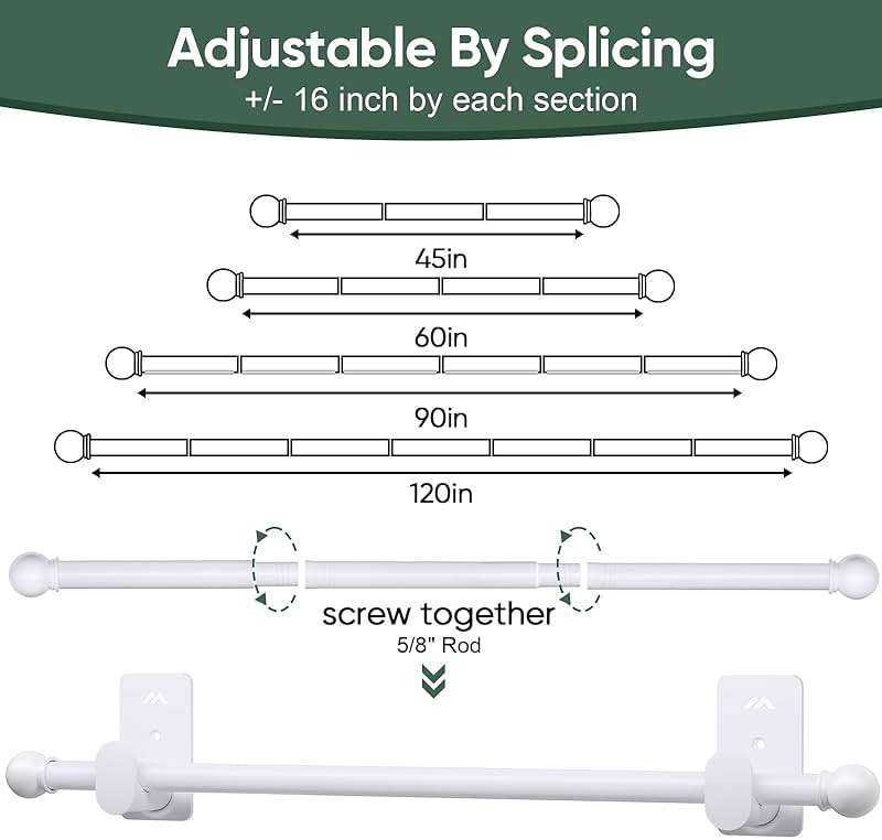 ZNONOX Curtain Rods No Drilling for Windows 30 to 45 Inches,5/8 Inch Diameter No Drill Curtain Rod Set with 3M Adhesive Brackets, White - Image 4