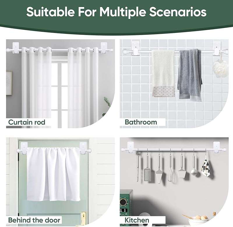 ZNONOX Curtain Rods No Drilling for Windows 30 to 45 Inches,5/8 Inch Diameter No Drill Curtain Rod Set with 3M Adhesive Brackets, White - Image 6