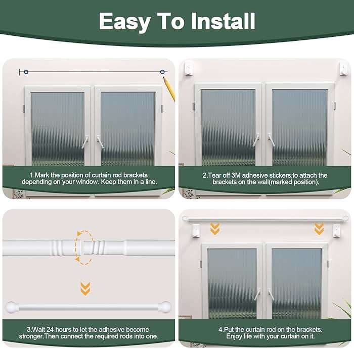 ZNONOX Curtain Rods No Drilling for Windows 30 to 45 Inches,5/8 Inch Diameter No Drill Curtain Rod Set with 3M Adhesive Brackets, White - Image 7