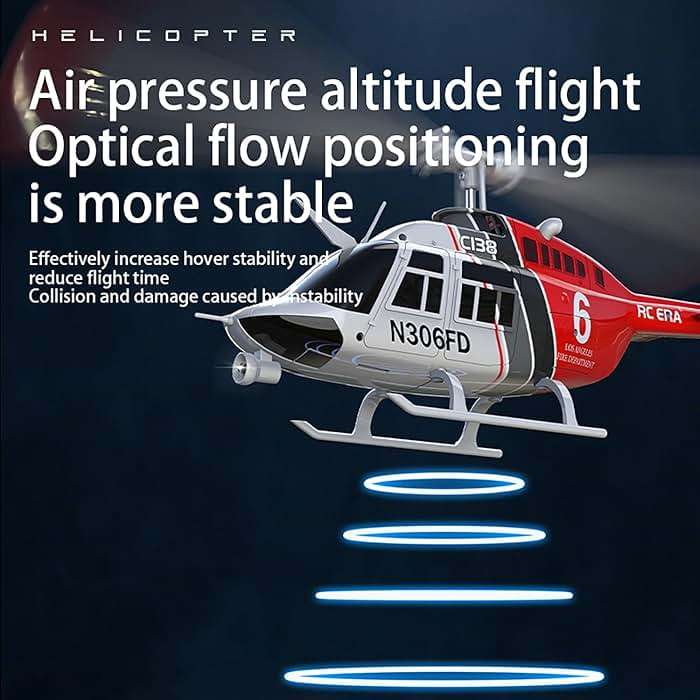 Ssccgym C138 206 Remote Controlled Helicopter Aircraft Plane RC Heli Aileronless 6CH 6-Axis Gyroscope Altitude Hovering Add Optical Flow Localization 2Battery for Adults Beginners (Red) - Image 3