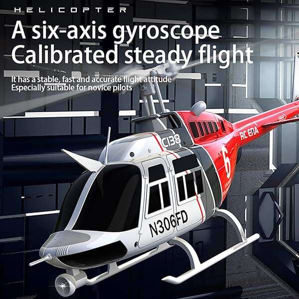 Ssccgym C138 206 Remote Controlled Helicopter Aircraft Plane RC Heli Aileronless 6CH 6-Axis Gyroscope Altitude Hovering Add Optical Flow Localization 2Battery for Adults Beginners (Red) - Image 4