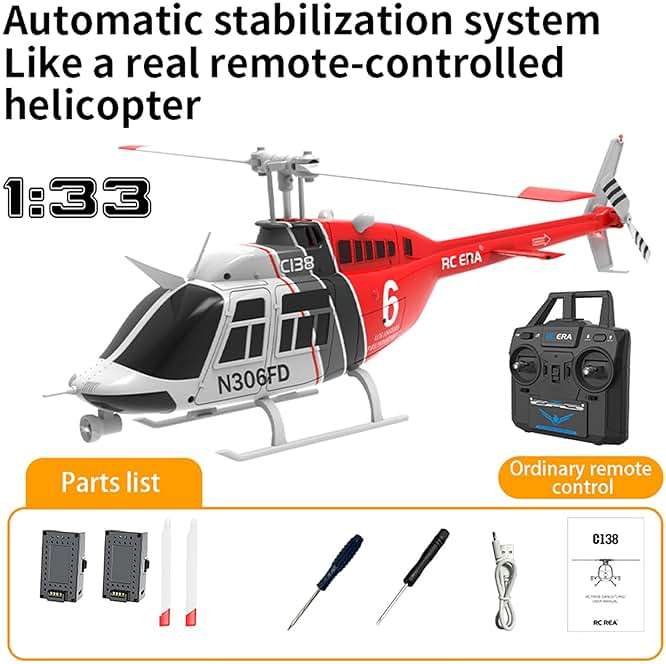 Ssccgym C138 206 Remote Controlled Helicopter Aircraft Plane RC Heli Aileronless 6CH 6-Axis Gyroscope Altitude Hovering Add Optical Flow Localization 2Battery for Adults Beginners (Red) - Image 9