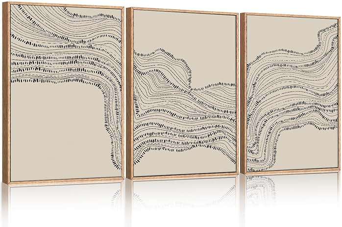 HLNIUC Neutral Abstract Framed Canvas Wall Art Set, Black Beige Wave Line Wall Decor, Large Minimalist Painting, Modern Geometric Art Print for Living Room, Bedroom, Dinning Room, Office - 24"x36"x3 - Image 1