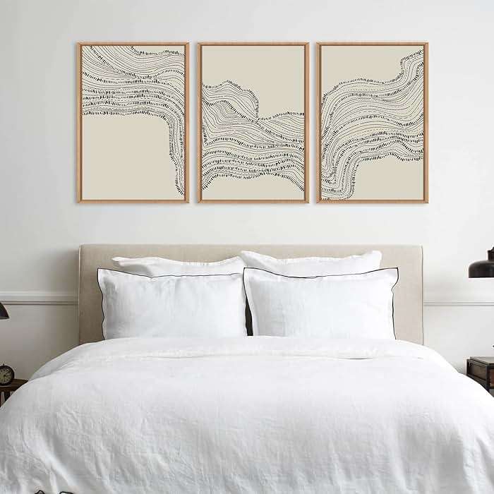HLNIUC Neutral Abstract Framed Canvas Wall Art Set, Black Beige Wave Line Wall Decor, Large Minimalist Painting, Modern Geometric Art Print for Living Room, Bedroom, Dinning Room, Office - 24"x36"x3 - Image 3