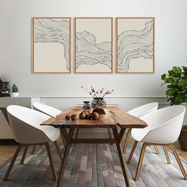HLNIUC Neutral Abstract Framed Canvas Wall Art Set, Black Beige Wave Line Wall Decor, Large Minimalist Painting, Modern Geometric Art Print for Living Room, Bedroom, Dinning Room, Office - 24"x36"x3 - Image 4