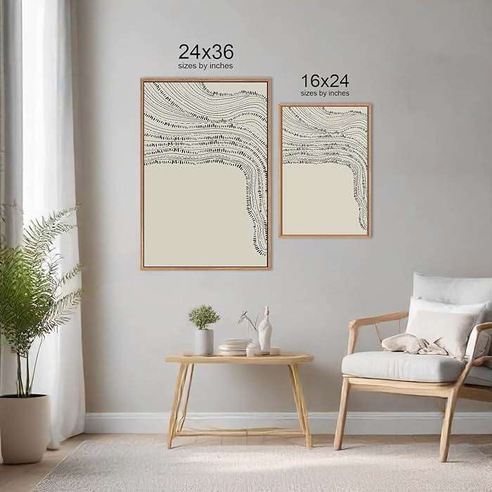 HLNIUC Neutral Abstract Framed Canvas Wall Art Set, Black Beige Wave Line Wall Decor, Large Minimalist Painting, Modern Geometric Art Print for Living Room, Bedroom, Dinning Room, Office - 24"x36"x3 - Image 6