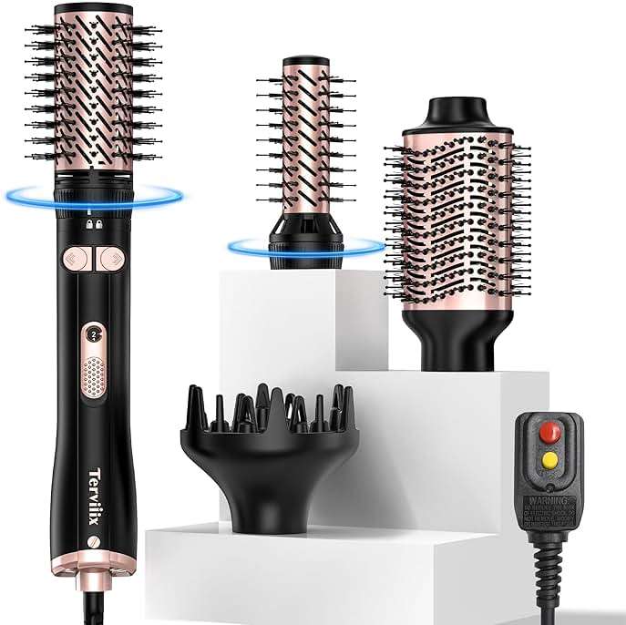 Terviiix 4-in-1 Hot Air Brush, 1000W Styler with 2 Rotating Round Brushes | Volumizing Blowout Styler to Finish Towel-Dried Hair, Oval Volumizer and Diffuser, Tourmaline Ceramic for Smooth Volume - Image 1