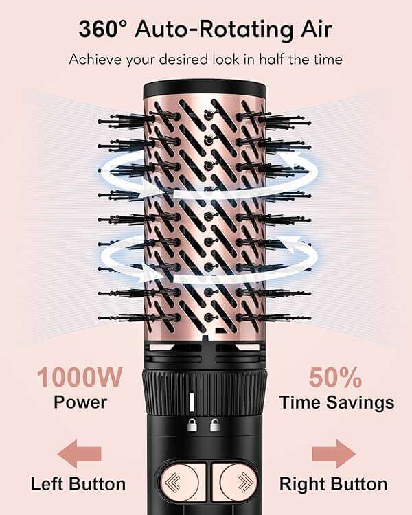 Terviiix 4-in-1 Hot Air Brush, 1000W Styler with 2 Rotating Round Brushes | Volumizing Blowout Styler to Finish Towel-Dried Hair, Oval Volumizer and Diffuser, Tourmaline Ceramic for Smooth Volume - Image 4