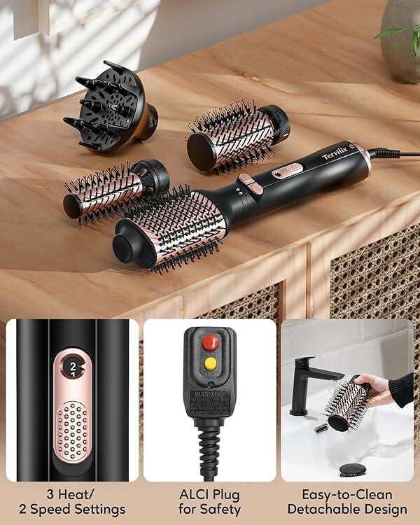 Terviiix 4-in-1 Hot Air Brush, 1000W Styler with 2 Rotating Round Brushes | Volumizing Blowout Styler to Finish Towel-Dried Hair, Oval Volumizer and Diffuser, Tourmaline Ceramic for Smooth Volume - Image 6