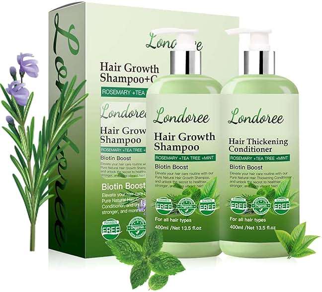 Rosemary Hair Growth Shampoo and Conditioner Set for Thinning Hair – Biotin Thickening Shampoo for Hair Loss, Sulfate Free with Mint and Tea Tree Oil for Scalp Care Women & Men 13.5 oz (400ml) Each - Image 1
