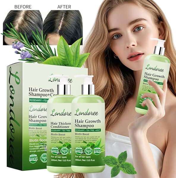 Rosemary Hair Growth Shampoo and Conditioner Set for Thinning Hair – Biotin Thickening Shampoo for Hair Loss, Sulfate Free with Mint and Tea Tree Oil for Scalp Care Women & Men 13.5 oz (400ml) Each - Image 2