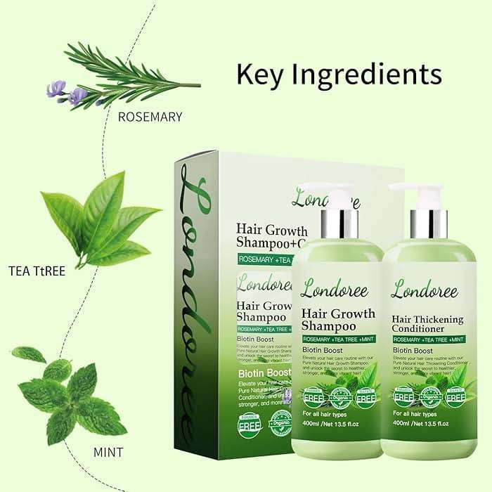 Rosemary Hair Growth Shampoo and Conditioner Set for Thinning Hair – Biotin Thickening Shampoo for Hair Loss, Sulfate Free with Mint and Tea Tree Oil for Scalp Care Women & Men 13.5 oz (400ml) Each - Image 4