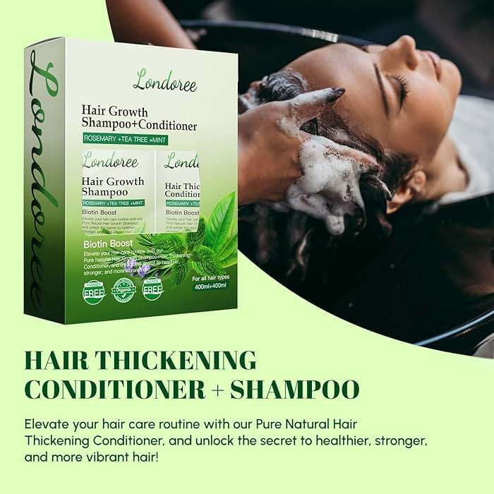 Rosemary Hair Growth Shampoo and Conditioner Set for Thinning Hair – Biotin Thickening Shampoo for Hair Loss, Sulfate Free with Mint and Tea Tree Oil for Scalp Care Women & Men 13.5 oz (400ml) Each - Image 6