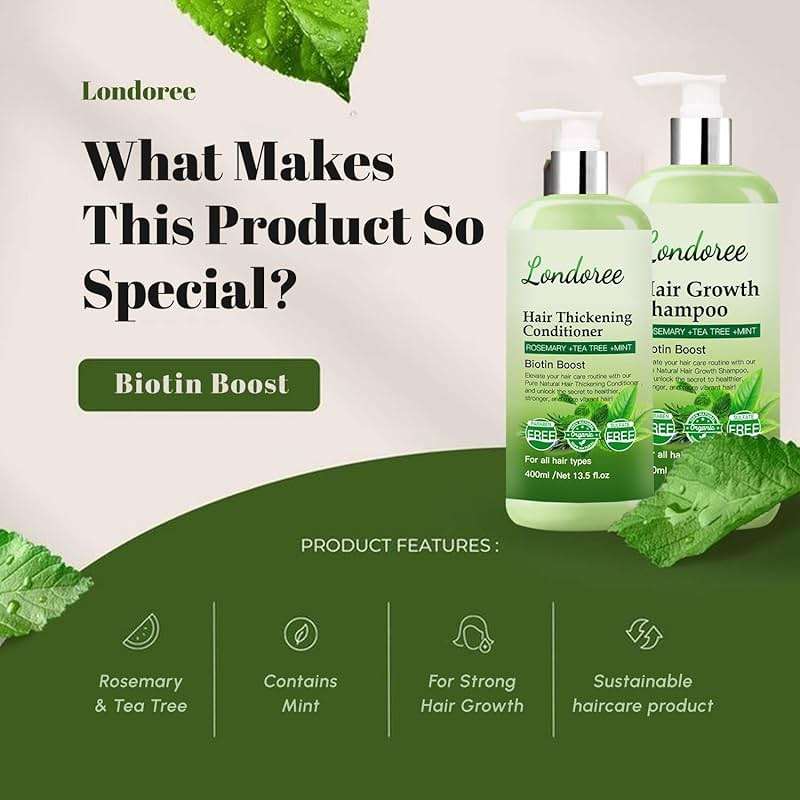 Rosemary Hair Growth Shampoo and Conditioner Set for Thinning Hair – Biotin Thickening Shampoo for Hair Loss, Sulfate Free with Mint and Tea Tree Oil for Scalp Care Women & Men 13.5 oz (400ml) Each - Image 8