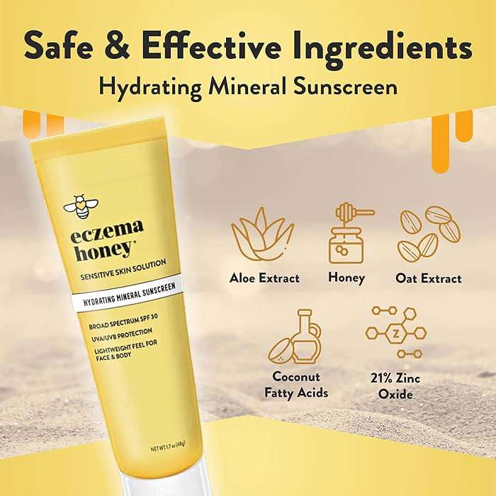 Eczema Honey Hydrating Mineral Sunscreen - Lightweight SPF 30 Sun Cream - Body & Face Sunscreen for All Ages (1.7 Oz) - Image 3