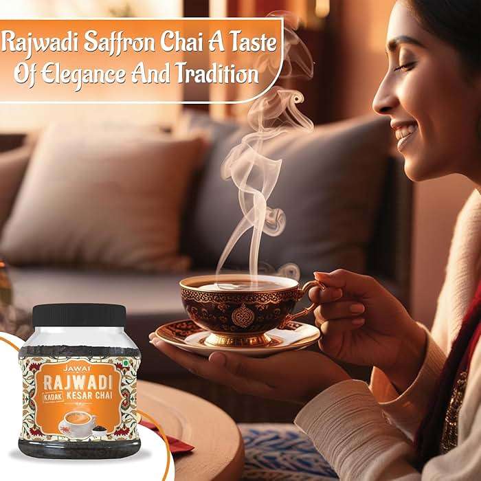 JAWAI RAJWADI KADAK KESAR CHAI TEA, Saffron Tea, Loose Leaf Black Tea (100 Cups/8.8 oz), Authentic Indian Tea with Saffron, Premium Flavor Chai Blend for Chai Latte, Hot & Traditional Brewing - Image 3