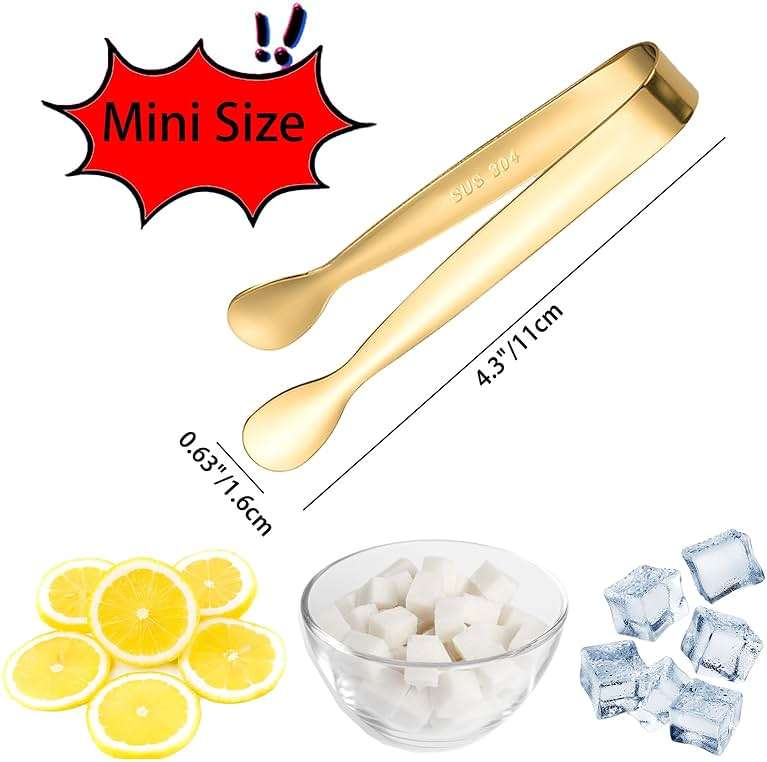 8PCS Gold Mini Metal Tongs, 4.3" Stainless Steel Tiny Tong, Small Kitchen Accessories for Serving Food, Ice, Sugar Cube, Salad, Toaster, Desserts - Image 3