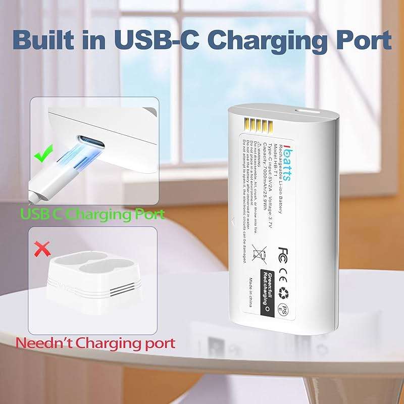 IBATTS 1 Pack Removable Battery for Wyze Battery Cam Pro/Wyze Wireless Duo Cam Doorbell/Wyze Palm Lock, 7000mAh Rechargeable Outdoor Battery Pack Replacement with USB-C Port WBAT1 WBAT2 - Image 3