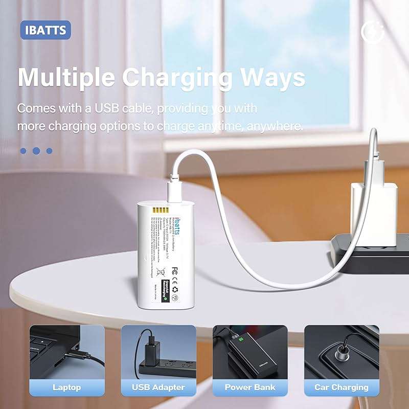 IBATTS 1 Pack Removable Battery for Wyze Battery Cam Pro/Wyze Wireless Duo Cam Doorbell/Wyze Palm Lock, 7000mAh Rechargeable Outdoor Battery Pack Replacement with USB-C Port WBAT1 WBAT2 - Image 6