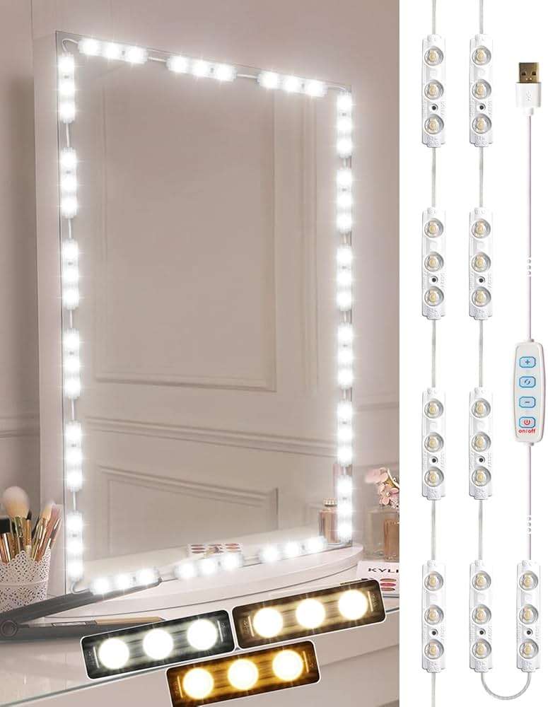 DLOMT Vanity Lights for Mirror LED Makeup Light Strip with 3 Color Temperature Lighting Modes and Dimmable Stick on Vanity Bathroom Mirror,Ultra Bright (Mirror Not Included) - Image 1