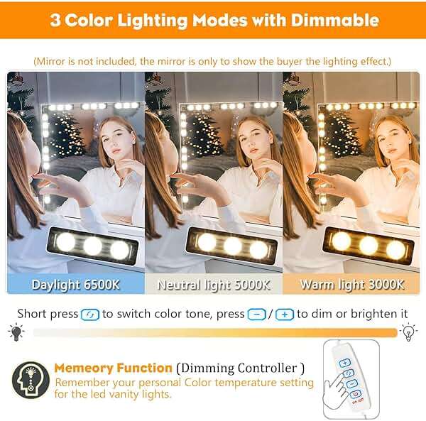 DLOMT Vanity Lights for Mirror LED Makeup Light Strip with 3 Color Temperature Lighting Modes and Dimmable Stick on Vanity Bathroom Mirror,Ultra Bright (Mirror Not Included) - Image 2