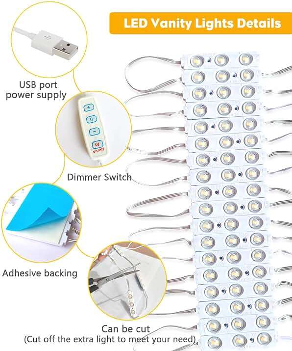 DLOMT Vanity Lights for Mirror LED Makeup Light Strip with 3 Color Temperature Lighting Modes and Dimmable Stick on Vanity Bathroom Mirror,Ultra Bright (Mirror Not Included) - Image 4