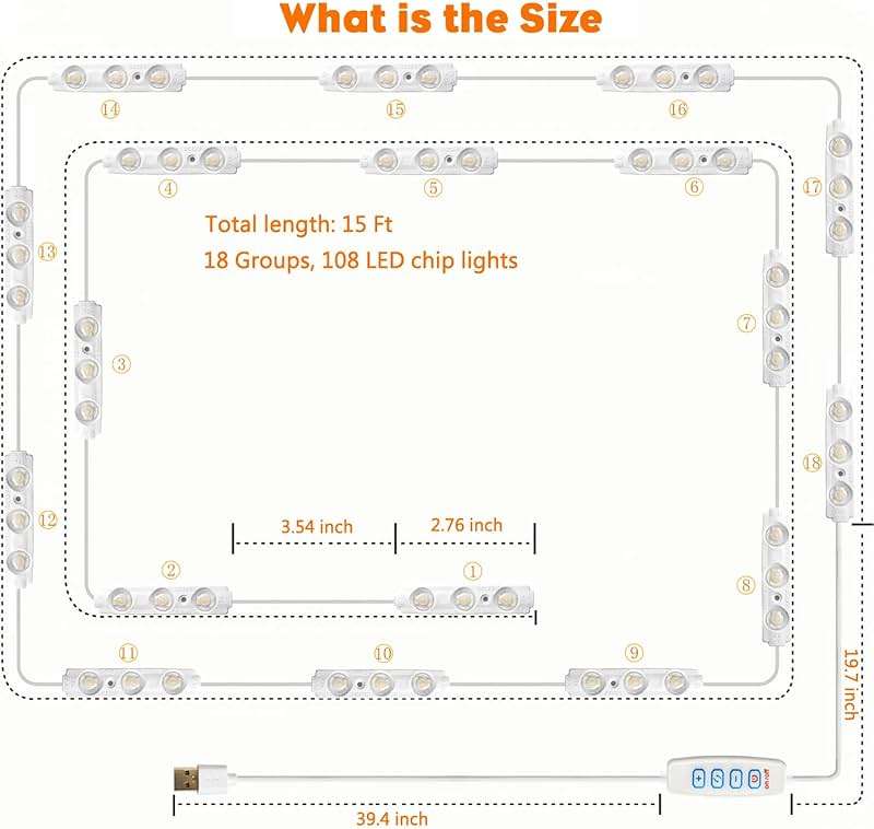 DLOMT Vanity Lights for Mirror LED Makeup Light Strip with 3 Color Temperature Lighting Modes and Dimmable Stick on Vanity Bathroom Mirror,Ultra Bright (Mirror Not Included) - Image 5