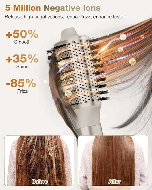 7MAGIC 6 in 1 Multi Hair Styler Dryer Brush, 110,000 RPM High-Speed, Negative Ionic, Fast Drying for Professional Blow Dry, Curling, Volumizing, Straightening and Styling, Gold - Image 5
