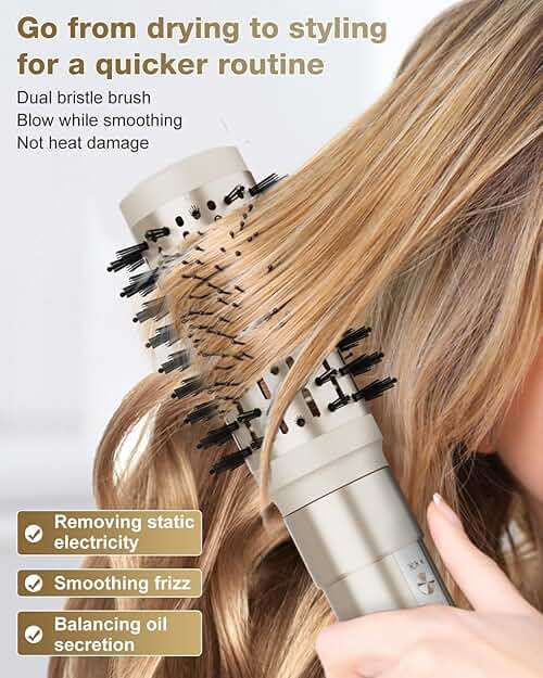 7MAGIC 6 in 1 Multi Hair Styler Dryer Brush, 110,000 RPM High-Speed, Negative Ionic, Fast Drying for Professional Blow Dry, Curling, Volumizing, Straightening and Styling, Gold - Image 6