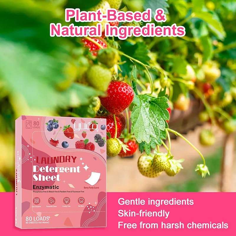 YUCO Laundry Detergent Sheets Berry Scent 80 Loads Eco Laundry Soap Washer Sheet, Liquidless Washing Detergent Sheets for Laundry for Travel, Plastic Free, Hypoallergenic - Image 4