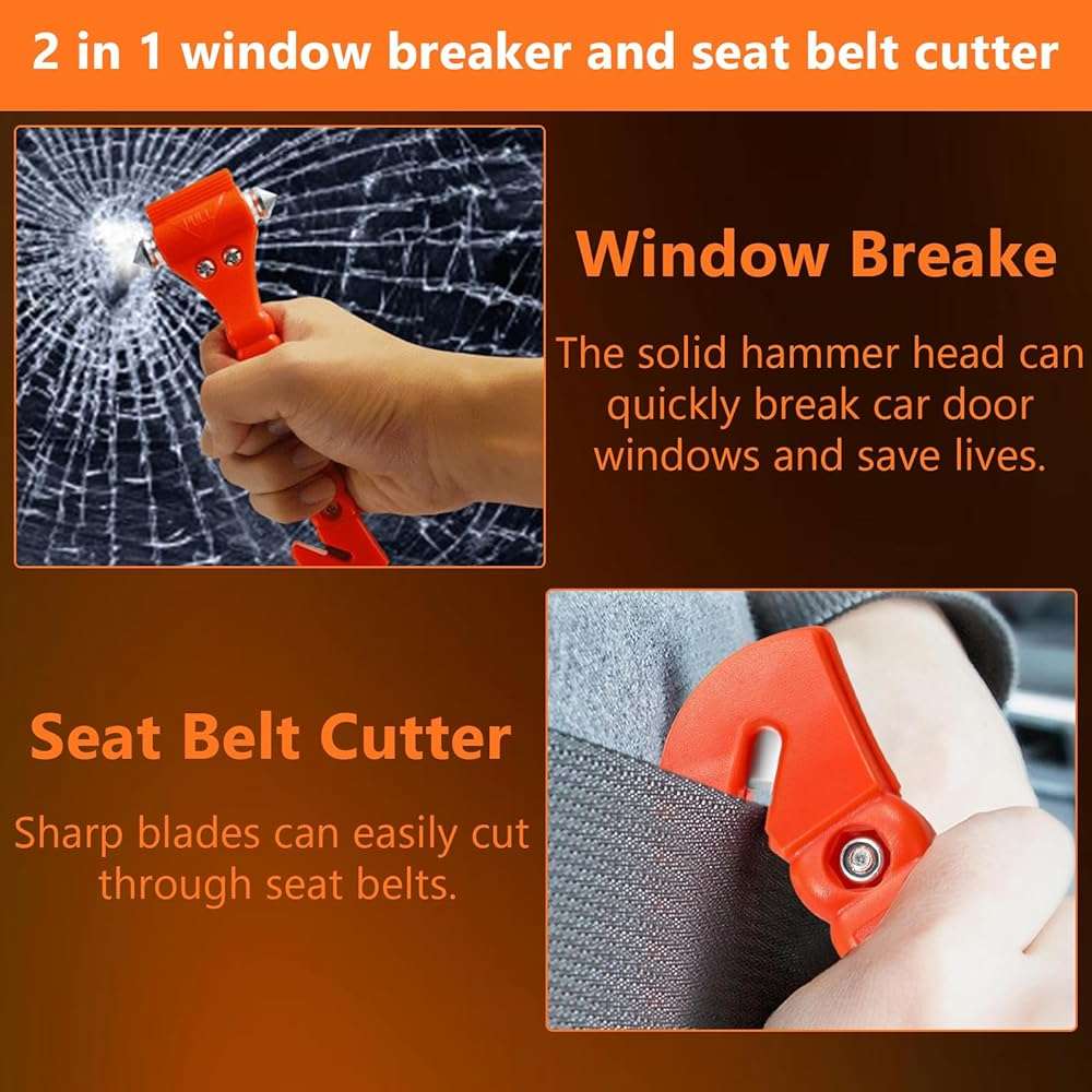 BFXM Car Window Breaker Hammer and Seat Belt Cutter 2-in-1, Car Accessories, Emergency Escape Tool, Safety Glass Breaker, Automotive Safety Essentials, Truck Accessories, 2 Packs - Image 3