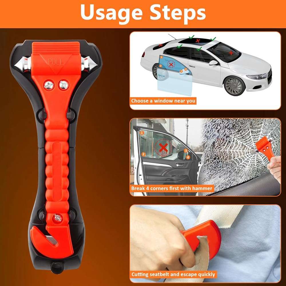 BFXM Car Window Breaker Hammer and Seat Belt Cutter 2-in-1, Car Accessories, Emergency Escape Tool, Safety Glass Breaker, Automotive Safety Essentials, Truck Accessories, 2 Packs - Image 7