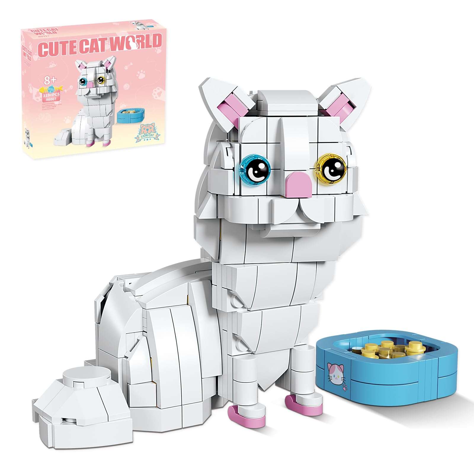 KAZI White Cat Building Toy Set,Valentine's Day Gifts Idea for Cat Lovers,Cats Toy for Boys & Girls Age 8-12,Creative Activity,Halloween Christmas Party Favors,Birthday Gifts,Easter Basket Stuffers - Image 1