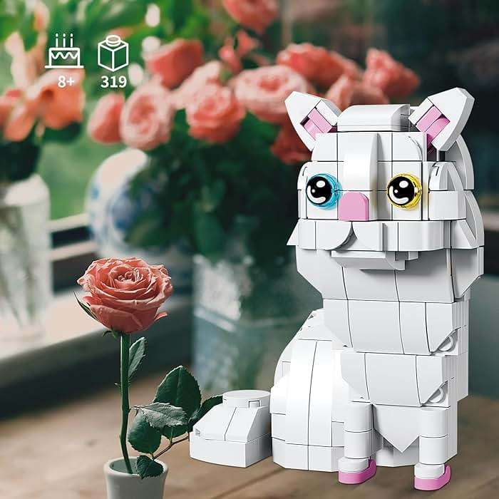 KAZI White Cat Building Toy Set,Valentine's Day Gifts Idea for Cat Lovers,Cats Toy for Boys & Girls Age 8-12,Creative Activity,Halloween Christmas Party Favors,Birthday Gifts,Easter Basket Stuffers - Image 2