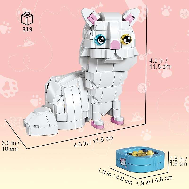 KAZI White Cat Building Toy Set,Valentine's Day Gifts Idea for Cat Lovers,Cats Toy for Boys & Girls Age 8-12,Creative Activity,Halloween Christmas Party Favors,Birthday Gifts,Easter Basket Stuffers - Image 3