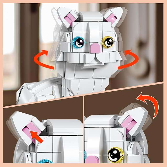 KAZI White Cat Building Toy Set,Valentine's Day Gifts Idea for Cat Lovers,Cats Toy for Boys & Girls Age 8-12,Creative Activity,Halloween Christmas Party Favors,Birthday Gifts,Easter Basket Stuffers - Image 4