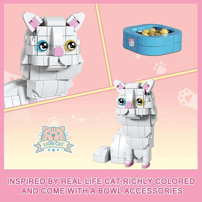 KAZI White Cat Building Toy Set,Valentine's Day Gifts Idea for Cat Lovers,Cats Toy for Boys & Girls Age 8-12,Creative Activity,Halloween Christmas Party Favors,Birthday Gifts,Easter Basket Stuffers - Image 5