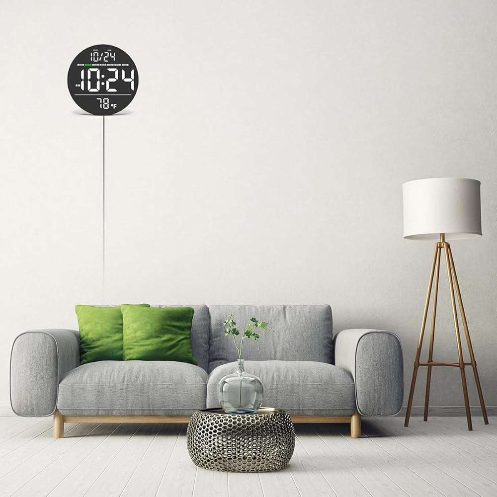 Digital Wall Clock with Large LED Display, Date, Temperature, Auto-Brightness | Small [PLUG-IN] Clock | Modern Electric Wall Clock for Bedroom, Classroom, Living Room, Home, Office, Farmhouse – White - Image 2
