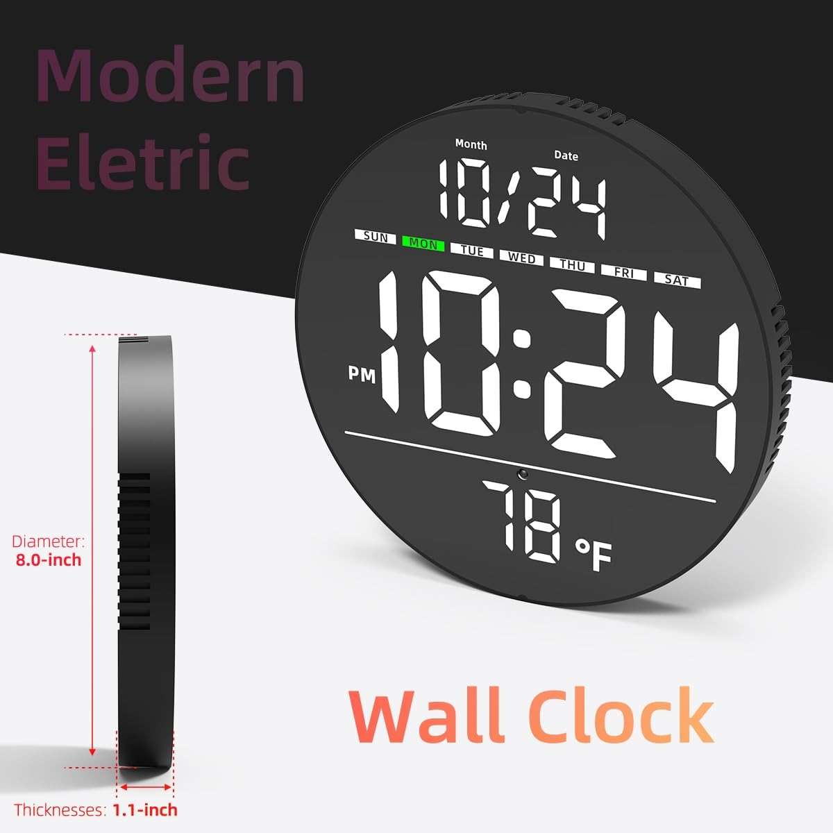 Digital Wall Clock with Large LED Display, Date, Temperature, Auto-Brightness | Small [PLUG-IN] Clock | Modern Electric Wall Clock for Bedroom, Classroom, Living Room, Home, Office, Farmhouse – White - Image 4