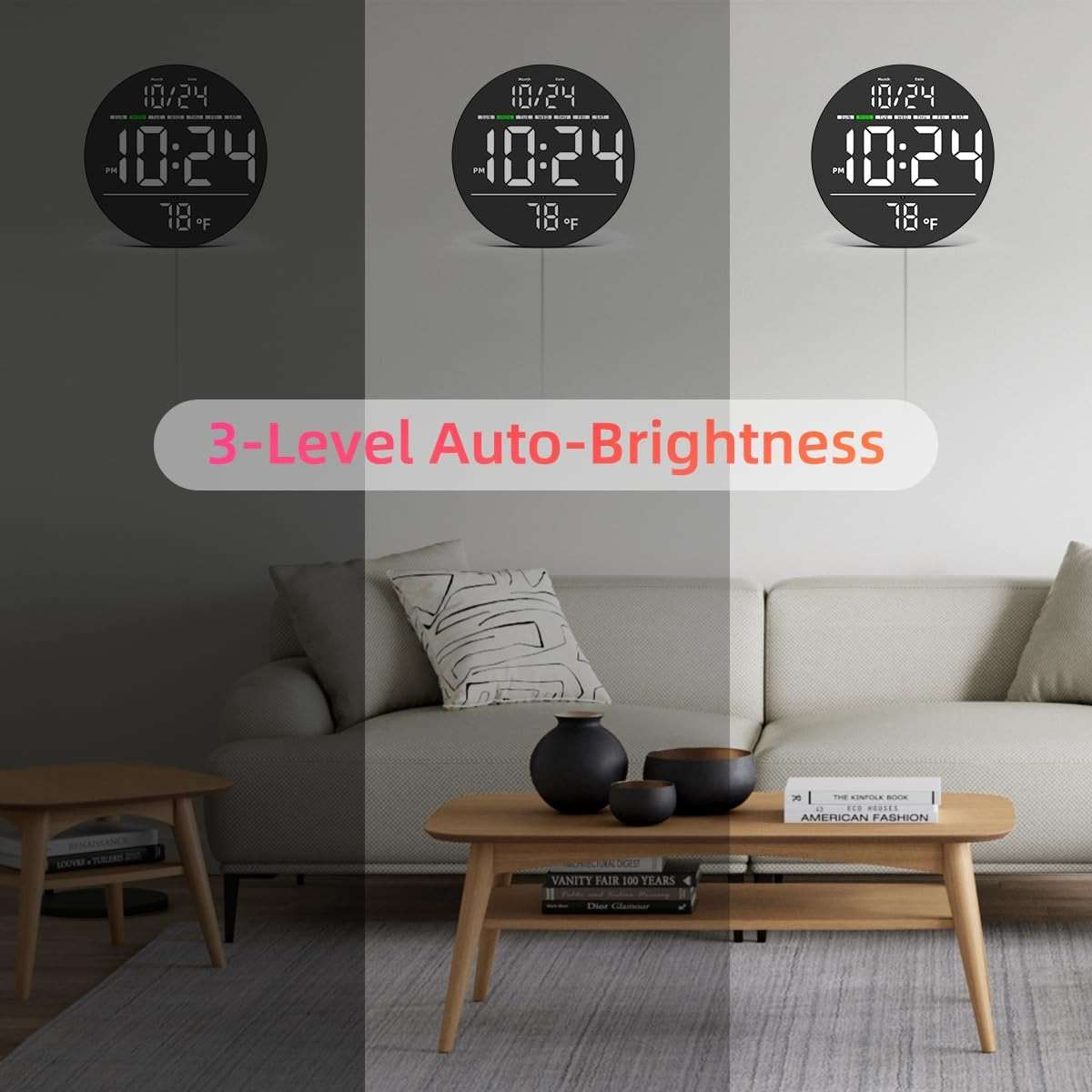 Digital Wall Clock with Large LED Display, Date, Temperature, Auto-Brightness | Small [PLUG-IN] Clock | Modern Electric Wall Clock for Bedroom, Classroom, Living Room, Home, Office, Farmhouse – White - Image 7