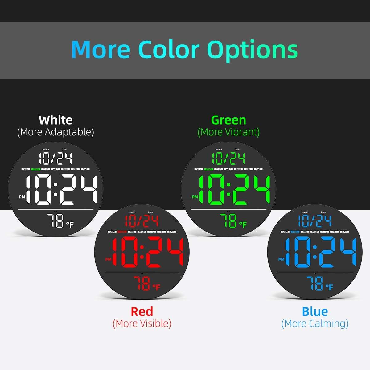 Digital Wall Clock with Large LED Display, Date, Temperature, Auto-Brightness | Small [PLUG-IN] Clock | Modern Electric Wall Clock for Bedroom, Classroom, Living Room, Home, Office, Farmhouse – White - Image 9