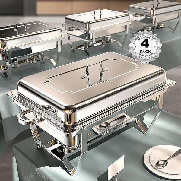 Chafing Dishes for Buffet 4 Pack, 9QT [No Fingers Cut] Roll Edge Designed Chafing Dish Buffet Set [Mirror-Like Polished Finish] Food Warmers for Parties, Birthday, Holiday Parties, Church Events, etc - Image 1