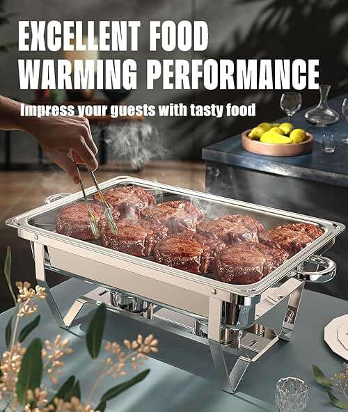Chafing Dishes for Buffet 4 Pack, 9QT [No Fingers Cut] Roll Edge Designed Chafing Dish Buffet Set [Mirror-Like Polished Finish] Food Warmers for Parties, Birthday, Holiday Parties, Church Events, etc - Image 2