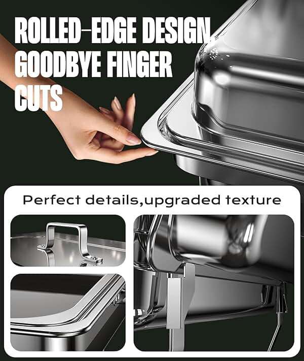 Chafing Dishes for Buffet 4 Pack, 9QT [No Fingers Cut] Roll Edge Designed Chafing Dish Buffet Set [Mirror-Like Polished Finish] Food Warmers for Parties, Birthday, Holiday Parties, Church Events, etc - Image 4