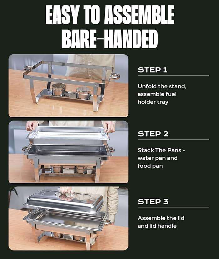 Chafing Dishes for Buffet 4 Pack, 9QT [No Fingers Cut] Roll Edge Designed Chafing Dish Buffet Set [Mirror-Like Polished Finish] Food Warmers for Parties, Birthday, Holiday Parties, Church Events, etc - Image 6