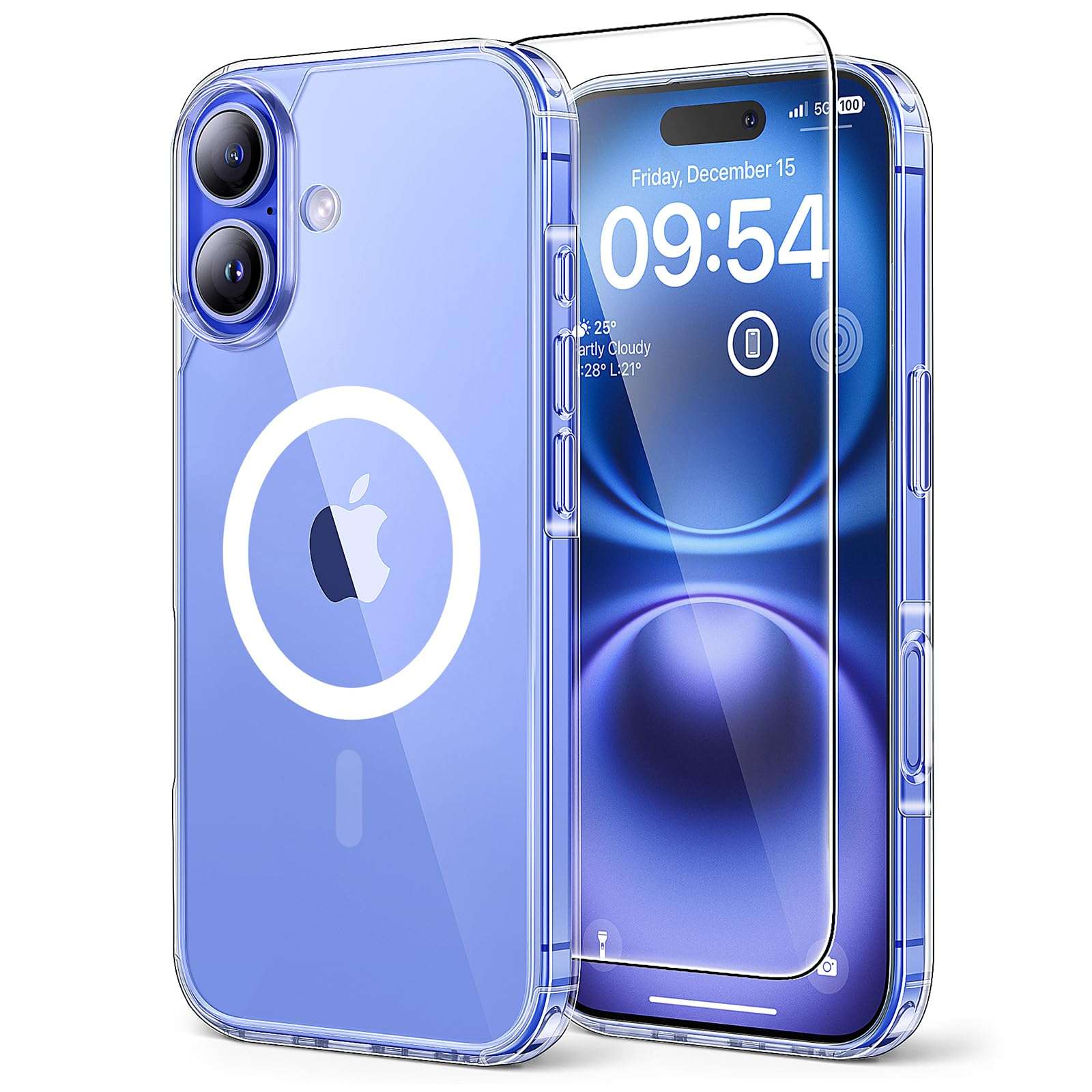 TAURI for iPhone 16 Case, Compatible with MagSafe, with Screen Protectors, Anti-Yellowing Military-Grade Protection, Shockproof Slim Magnetic Phone Case for iPhone 16 6.1", Clear - Image 1