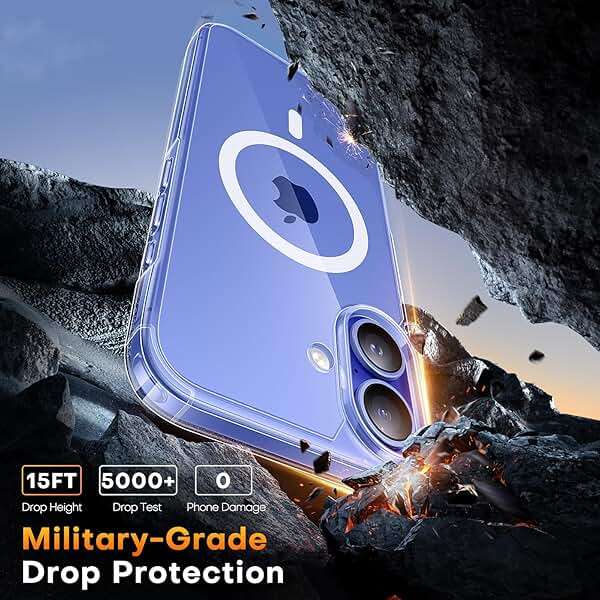 TAURI for iPhone 16 Case, Compatible with MagSafe, with Screen Protectors, Anti-Yellowing Military-Grade Protection, Shockproof Slim Magnetic Phone Case for iPhone 16 6.1", Clear - Image 3