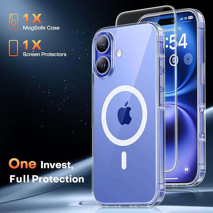 TAURI for iPhone 16 Case, Compatible with MagSafe, with Screen Protectors, Anti-Yellowing Military-Grade Protection, Shockproof Slim Magnetic Phone Case for iPhone 16 6.1", Clear - Image 4