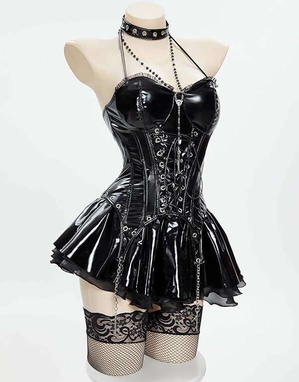 MEOWCOS Women Corset Dress Gothic Camisole and Skirt Set with Net Stockings and Lace Sleeves - Image 2