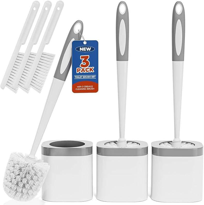 Holaloha Toilet Brush, 3 Pack Toilet Brush and Holder Set Bathroom Accessories, Toilet Bowl Brush and Holder with 3 Crevice Brush for Bathroom, Toilet Scrubber Brush (White) - Image 1